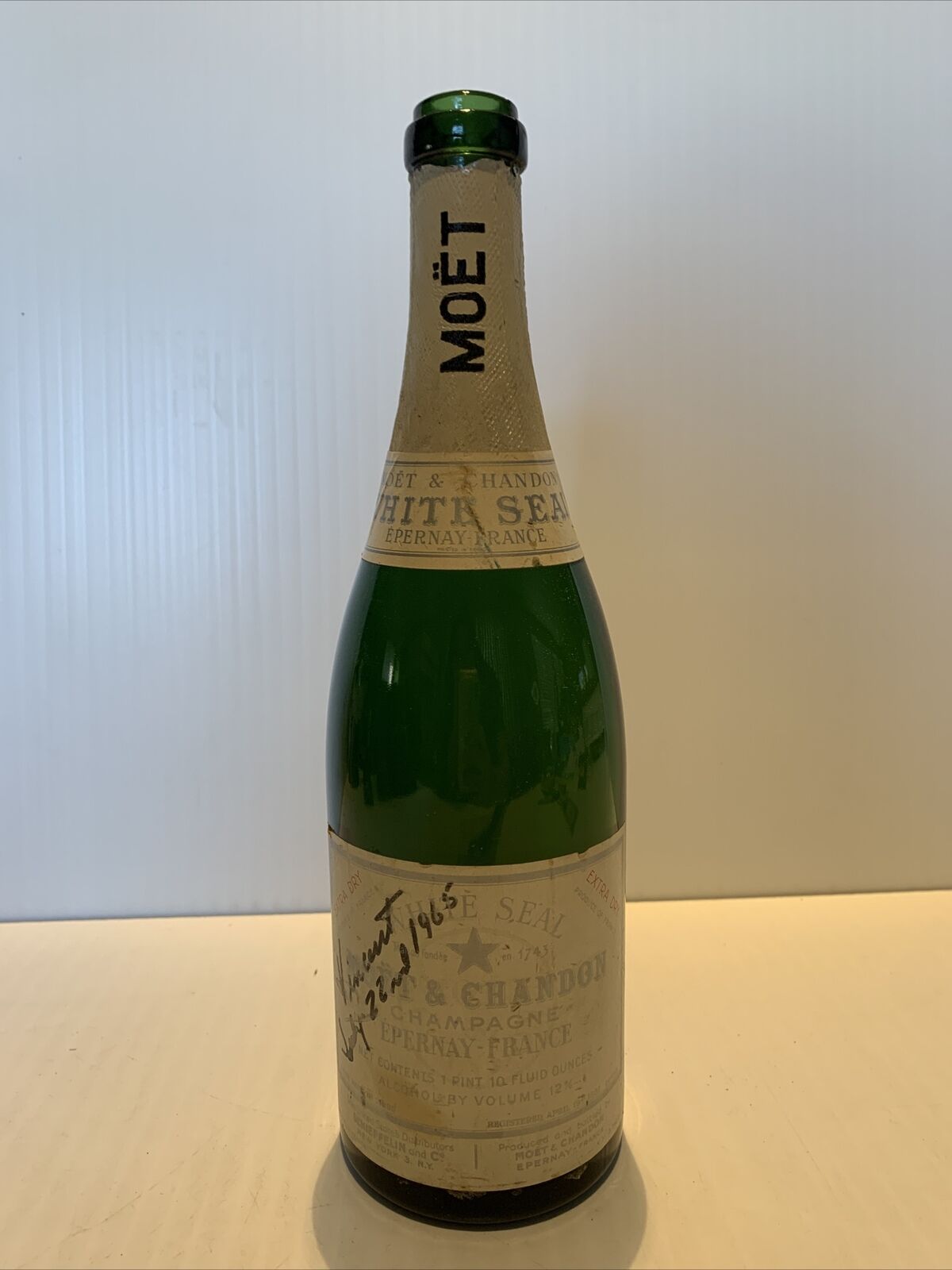 Vintage Moët  Champagne Glass Display Bottle 12” Empty Collectible Autographed