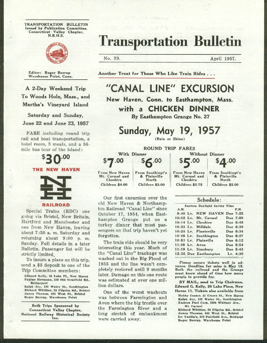 NRHS TRANSPORTATION BULLETIN 4 1957 Canal Line & New Haven Excursions