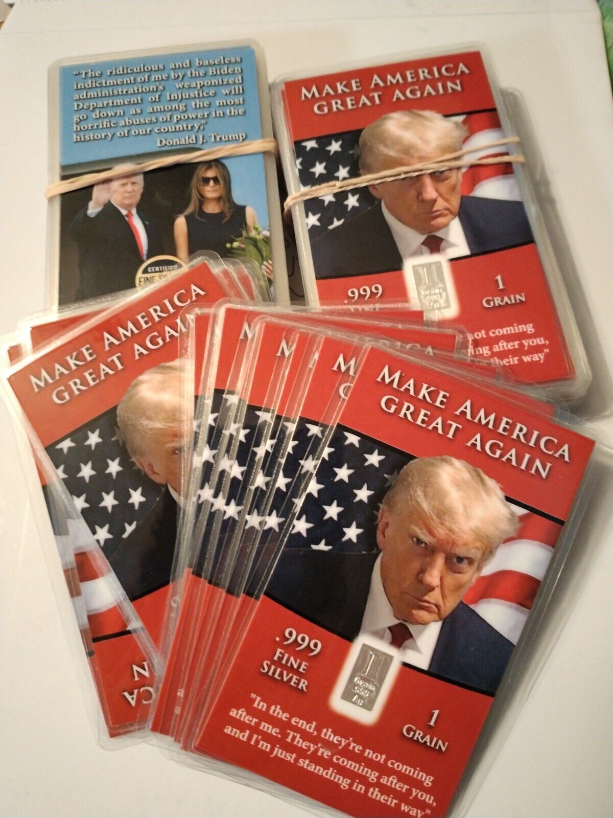 20pc President Donald Trump Mugshot Make America Great Again Silver Bar Cards