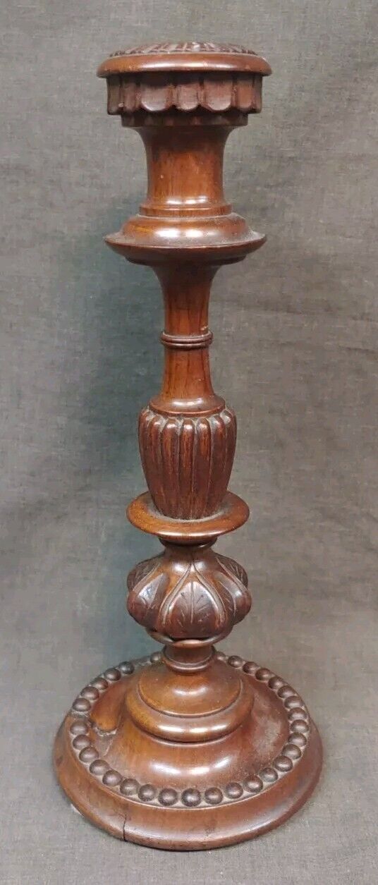 Antique Old Vintage Carved Wooden Candlestick Holder Candleholder