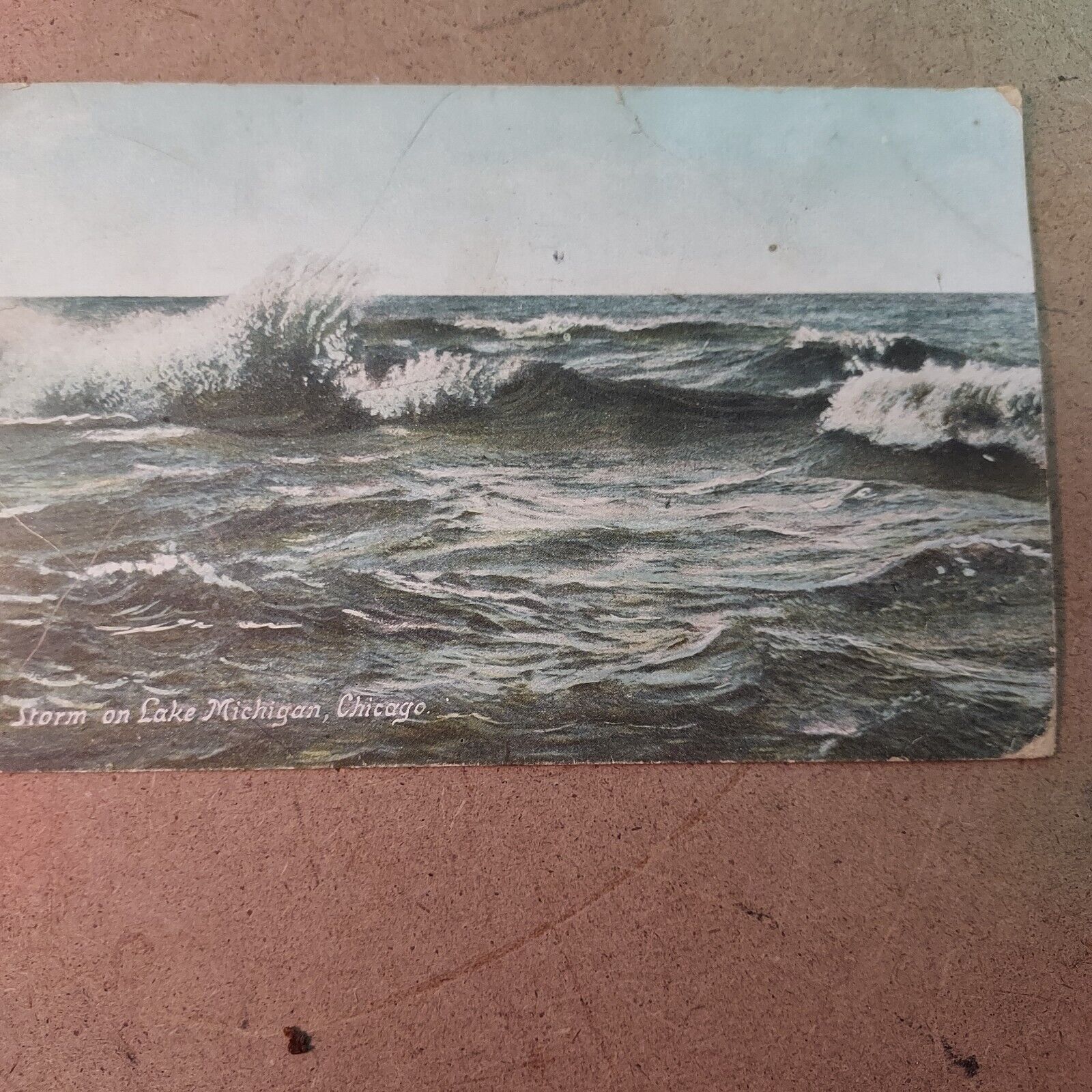 Storm on Lake Michigan, Chicago Illinois Postcard Postmarked 1912