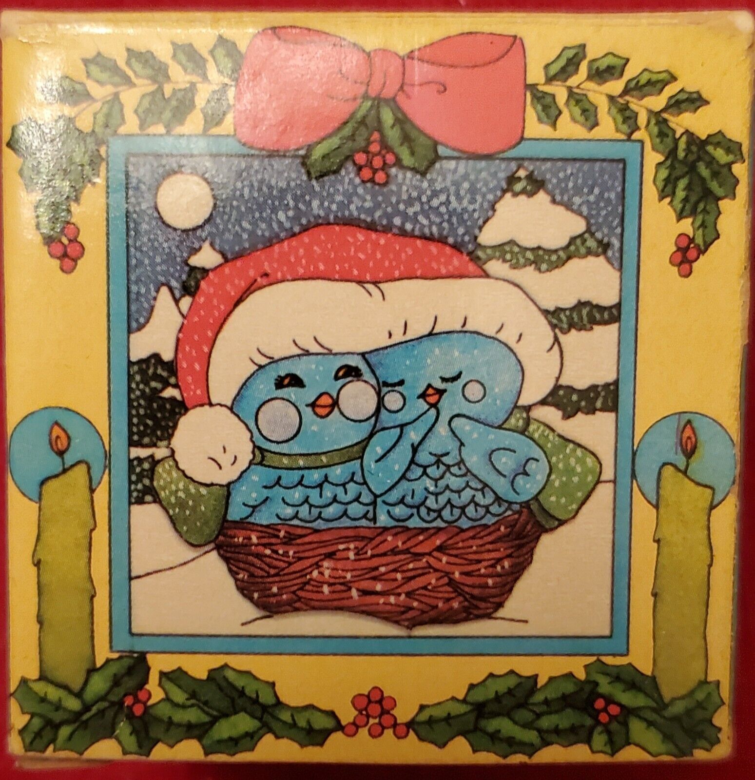 Avon Keepsake Nestled Together Blue Birds Santa Vintage Christmas Ornament 1982