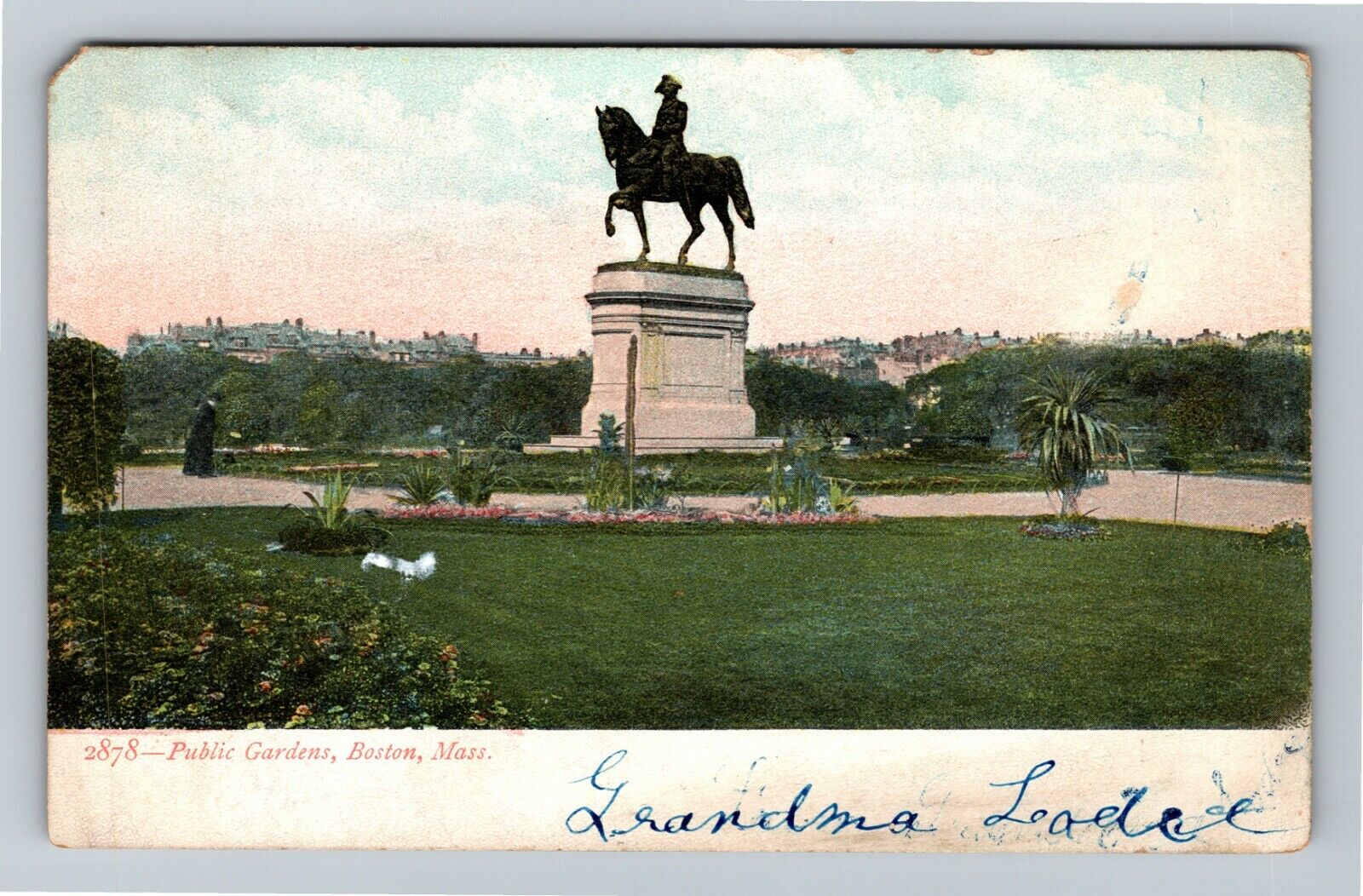 Boston MA, Statue In Public Gardens, Massachusetts Vintage Postcard