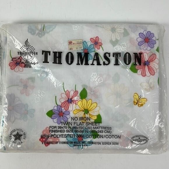 Thomaston Melanie Floral Butterfly Twin Flat Sheet NEW SEALED USA Made Vtg 80s