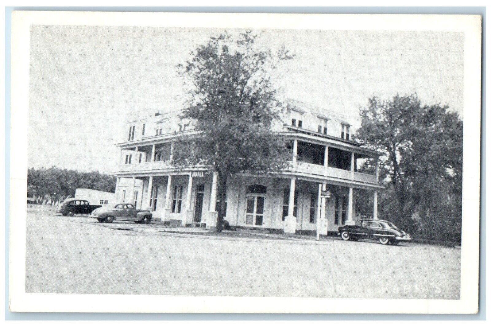 c1940 St. John Hotel Steam Heat Exterior Building Road St. John Kansas Postcard