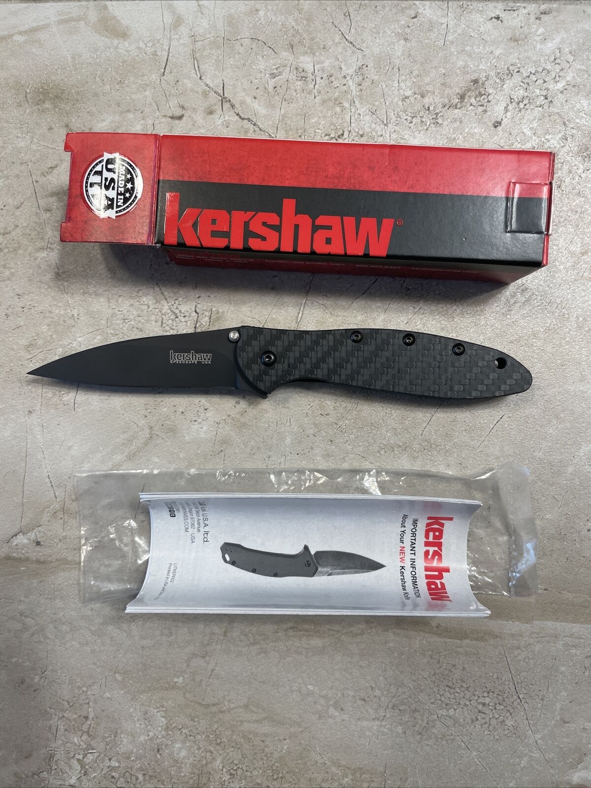 KERSHAW Leek Black Assisted Opening Knife 1660GLCFBLK Carbon Fiber Handles RARE