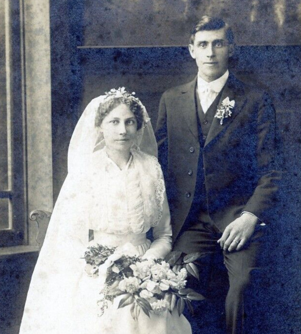 Antique 1916 Vintage Bride Groom Wedding Photo Studio Portrait  #5
