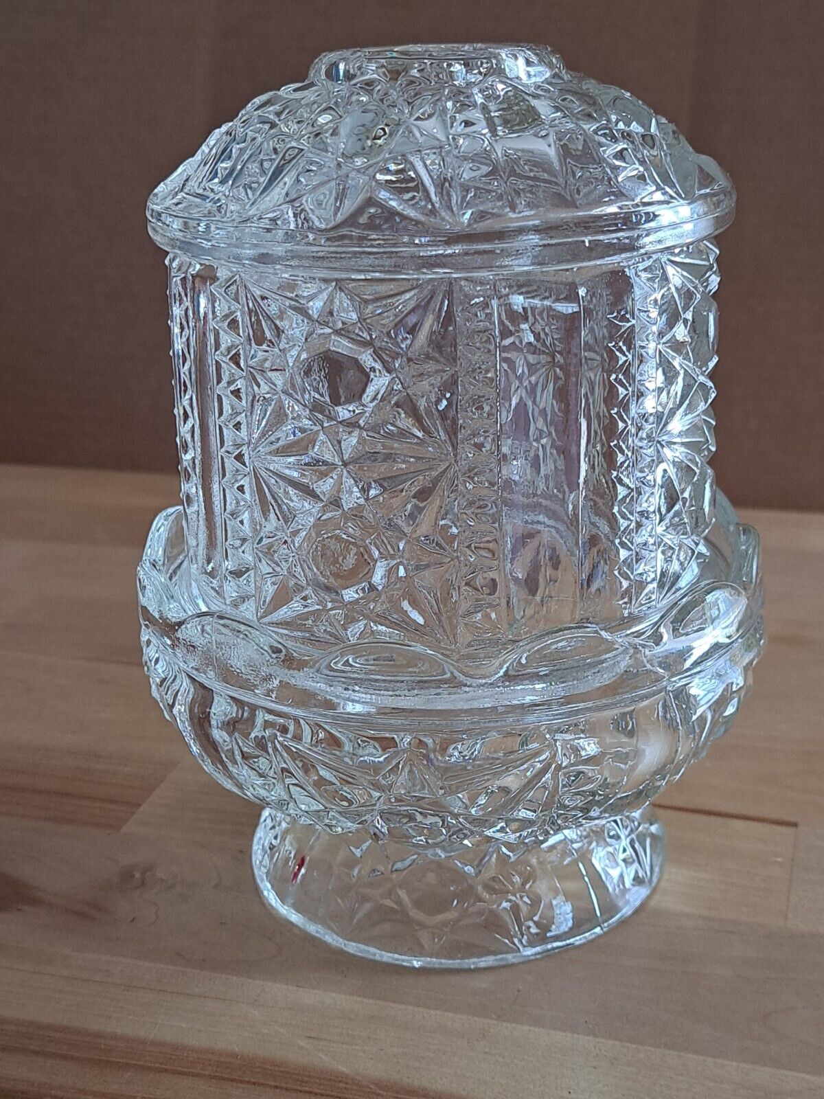 Vintage Indiana Glass Stars & Bars Fairy Lamp Clear Glass,  Preowned 