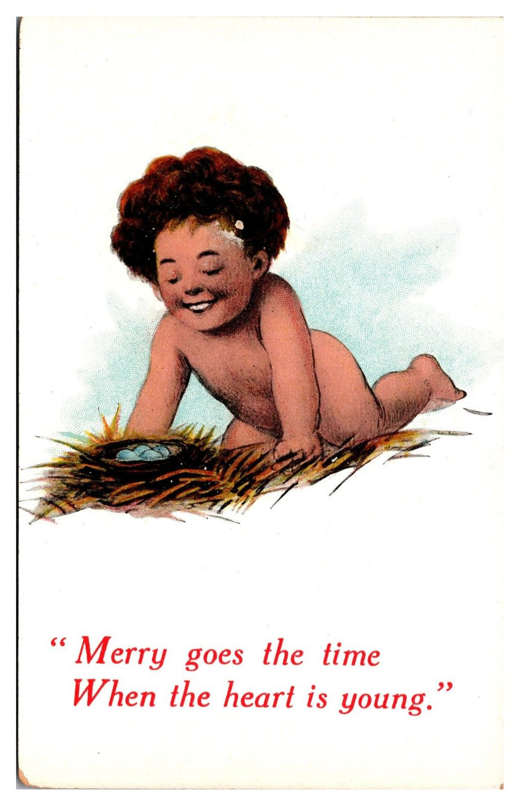 Antique Merry Goes the Time When One Is Young, Child Exploring, Postcard