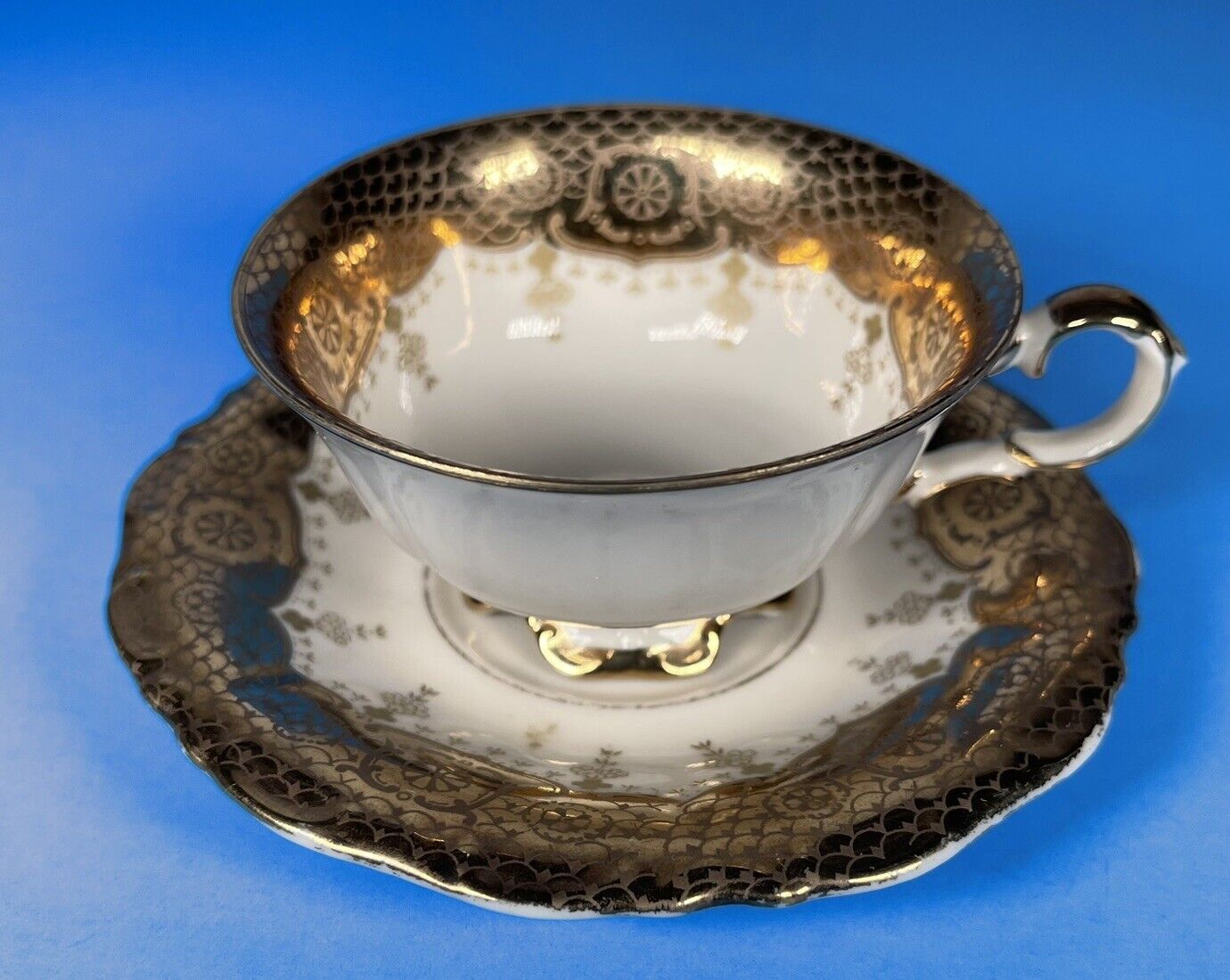 Vintage Bavaria Teacup Demitasse Cup and Saucer Gold White Waldershof Germany