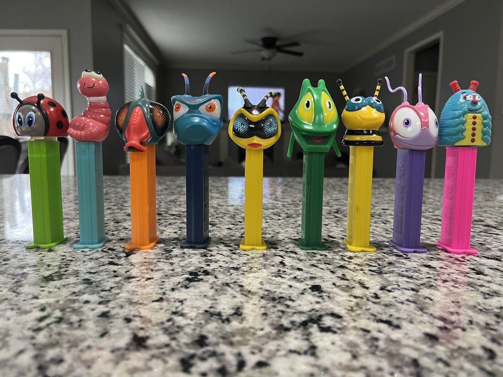 Vintage RARE Bugz PEZ Set Of 9 Includes Baby Bee, Worm, Lady Bug, and Others. .
