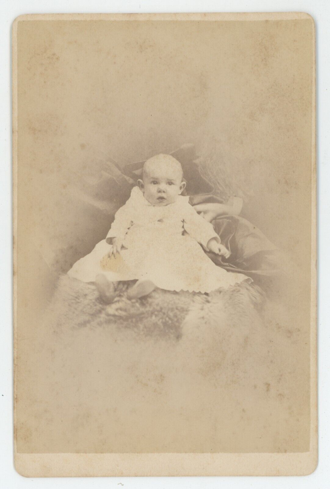 Antique c1880s Cabinet Card Adorable Baby Named Carlton Lockhart Brooklyn, NY