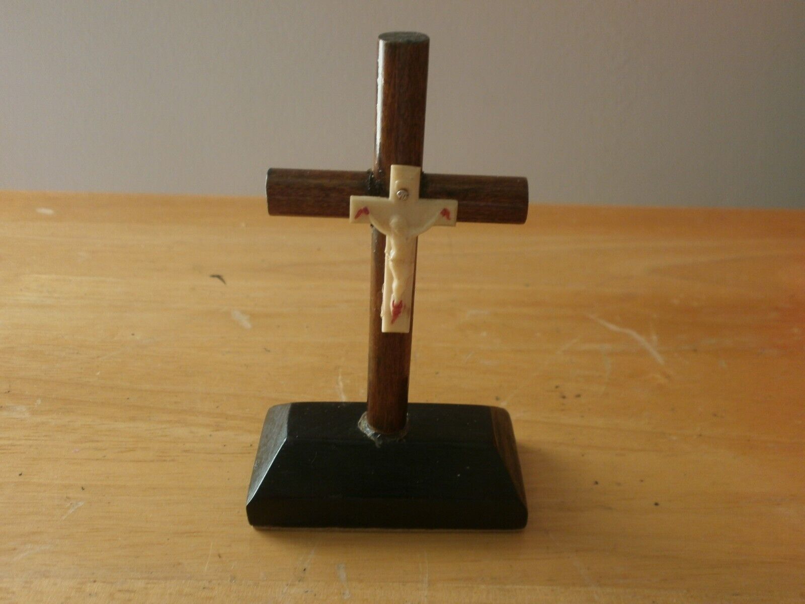 Vintage handmade wooden crucifix cross stand from 1950\'s-see description
