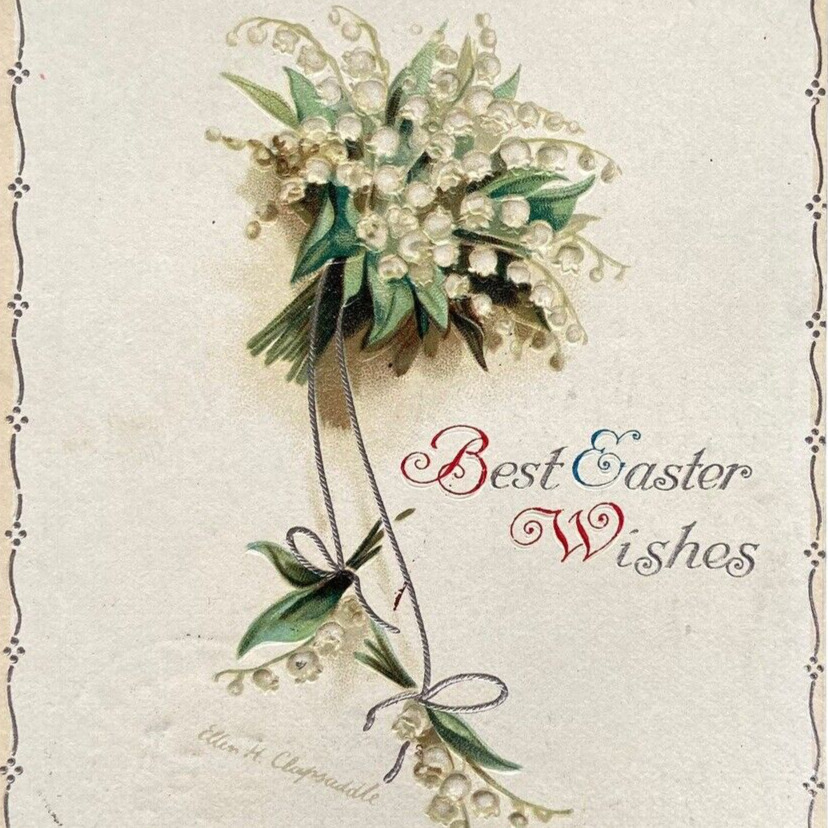 Postcard EASTER Best Easter Wishes Poem Signed Ellen Clapsaddle Embossed 1914