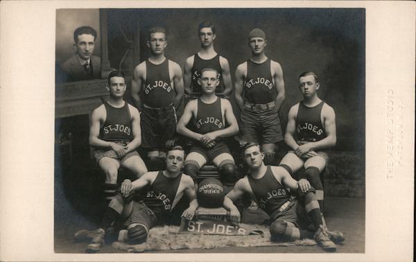 RPPC St. Joes Champion Basketball Team 1912-1915 Real Photo Post Card Vintage