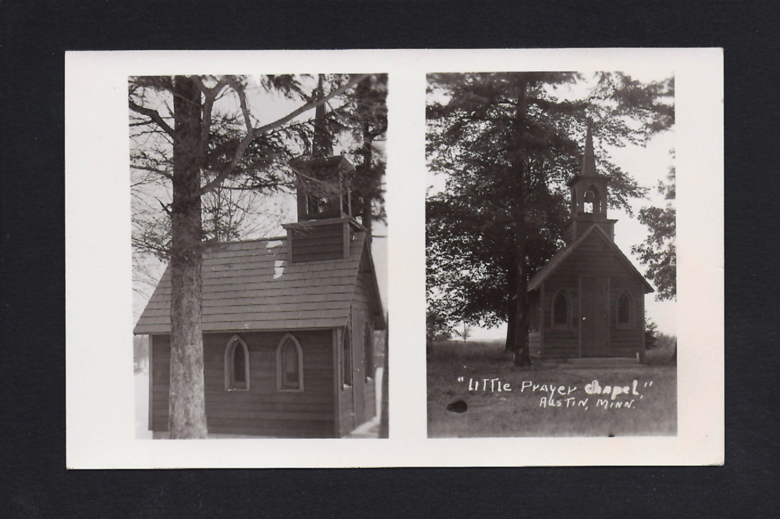 Austin Minnesota MN c1940s RPPC Little Wayside Chapel Church, 2 View PC     )
