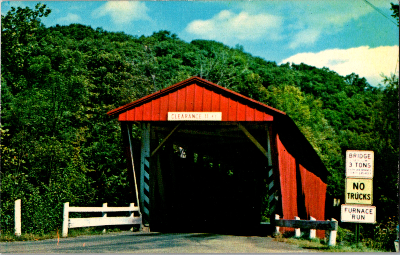 Vintage 1960's Everett Road Covered Bridge, Akron-Cleveland, Ohio OH Postcard