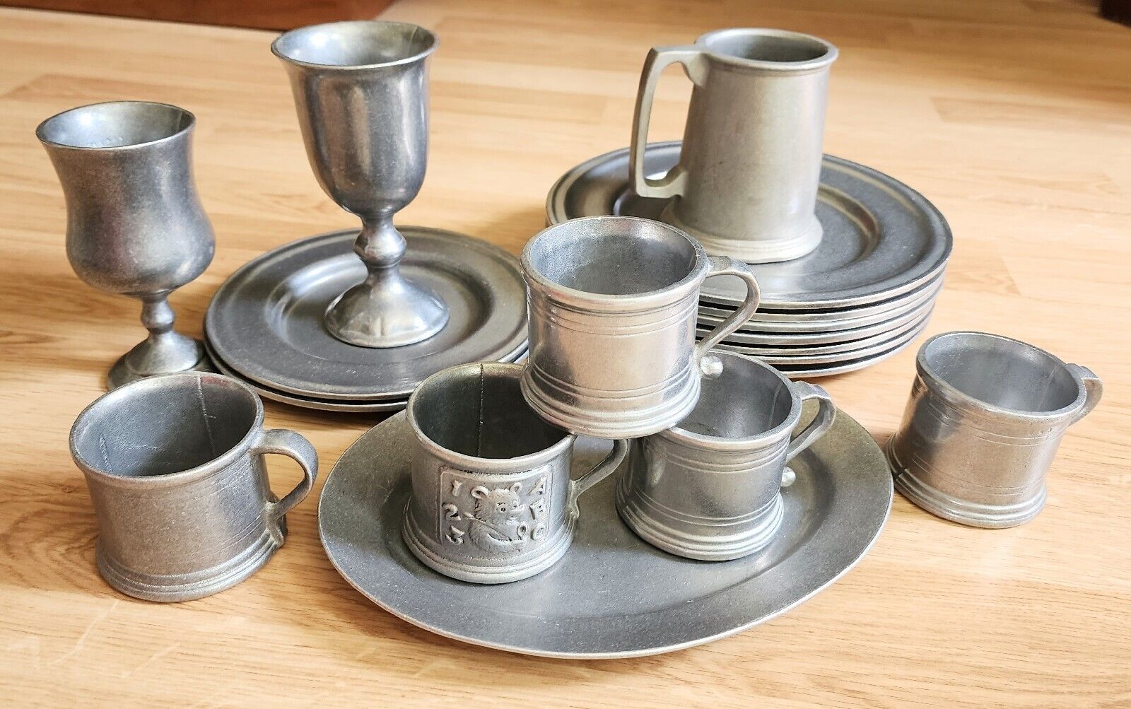 Vintage Carson Pewter Freeport Goblet Plates Mug Goblet Set 18 Wilton Dishes