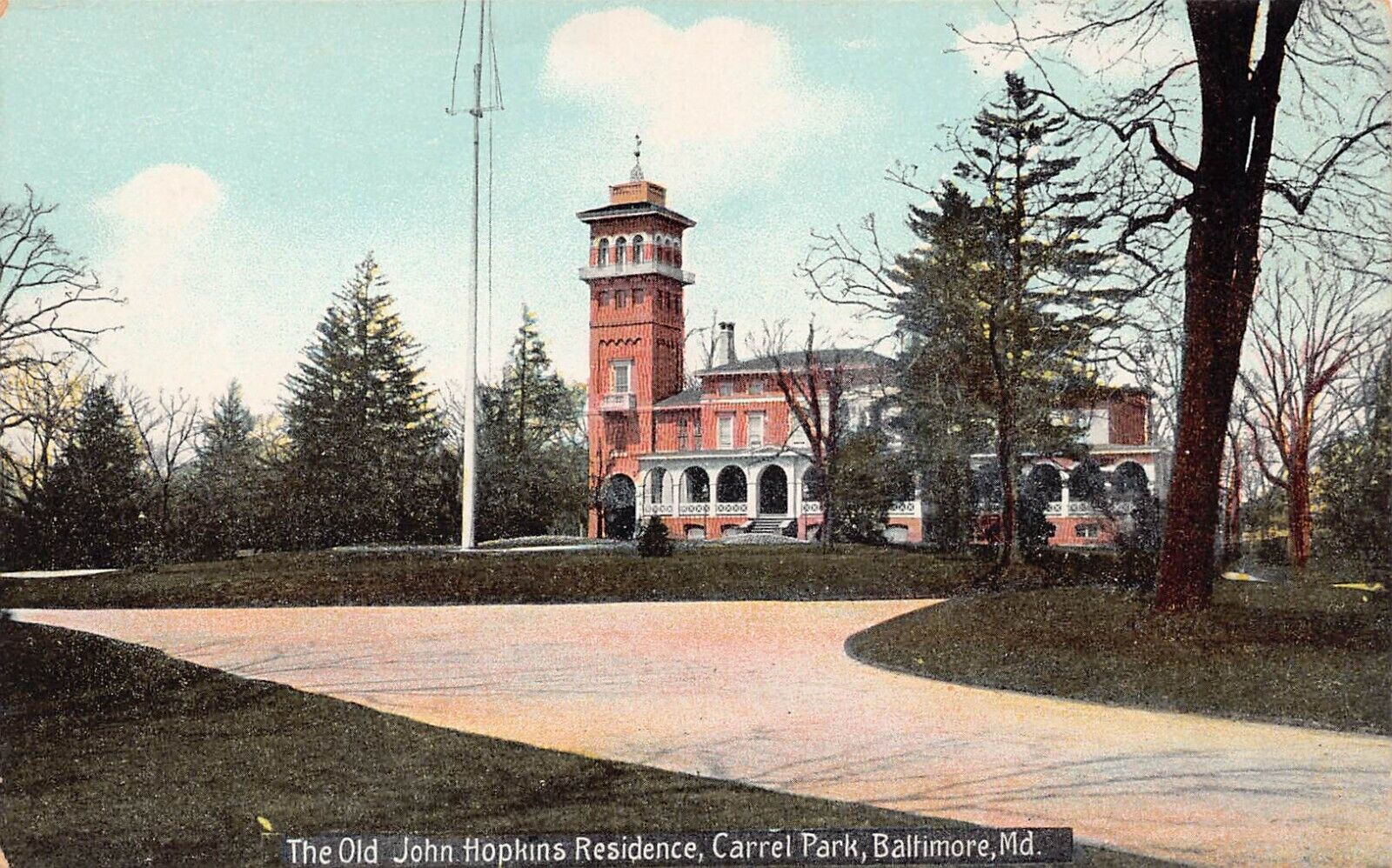 Baltimore MD Johns Hopkins Mansion University Carroll Park Vtg Postcard D46