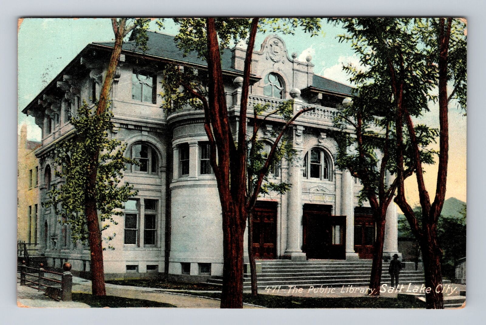Salt Lake City UT-Utah, Panoramic View Public Library, Antique Vintage Postcard