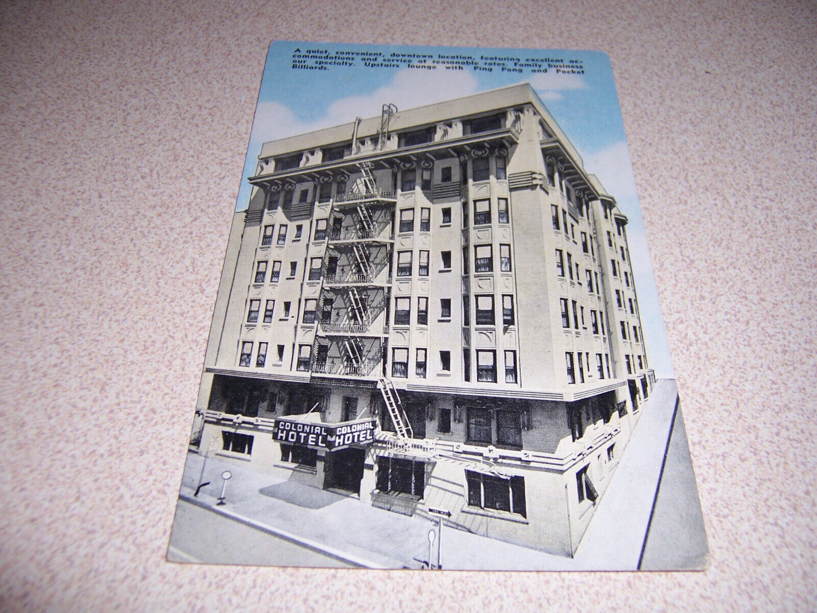 1940s COLONIAL HOTEL, SAN FRANCISCO CA. LINEN POSTCARD
