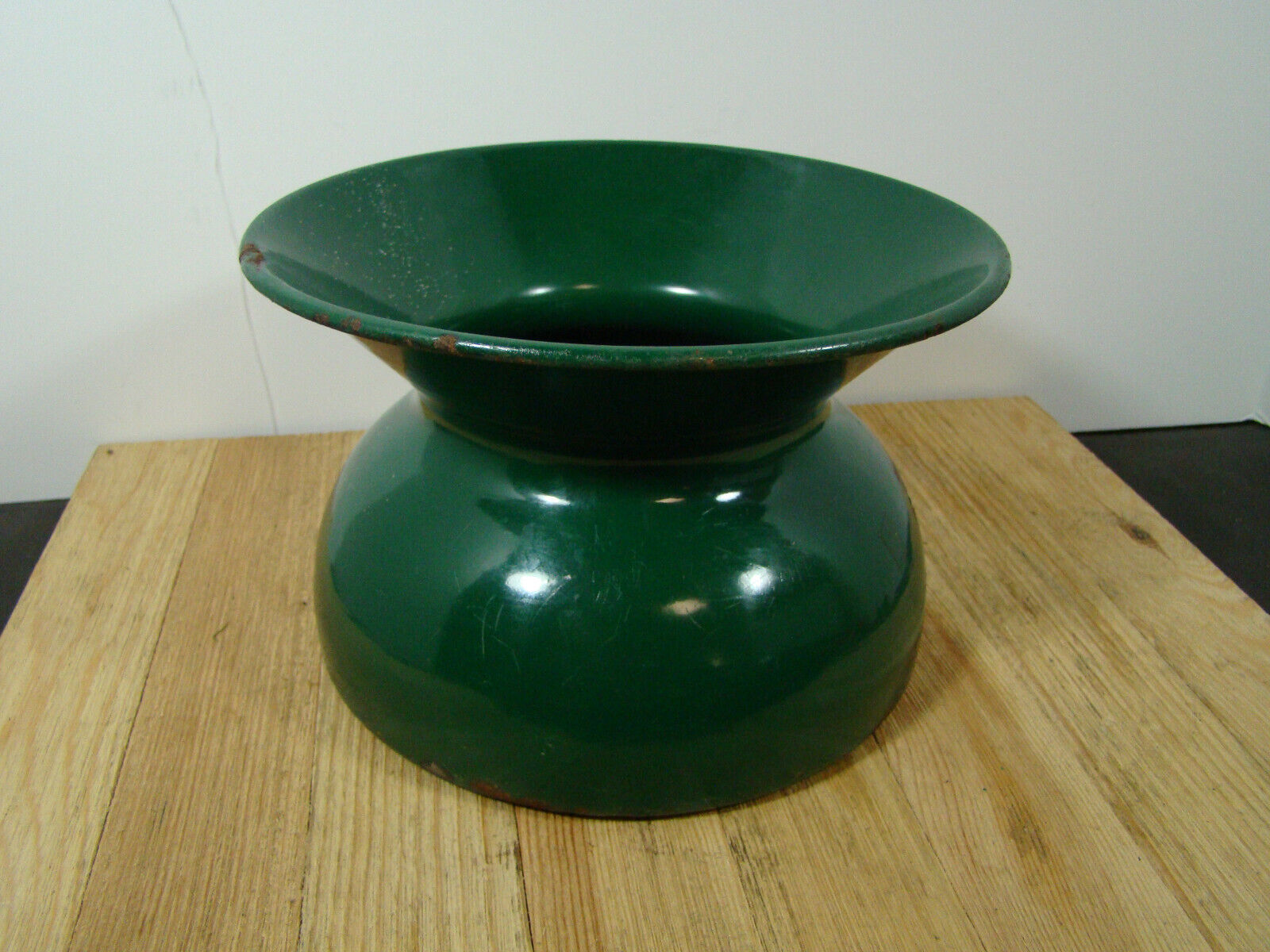 RARE Antique Green Porcelain SPITTOON Enamelware AT&SFRY EMBOSSED RAILROAD