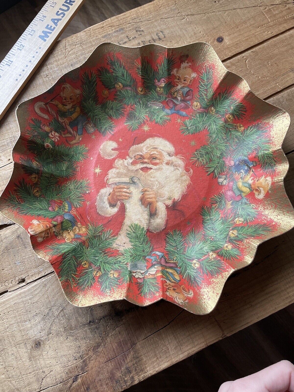 Paper Mache Santa Claus Christmas Plate West Germany Antique Vintage