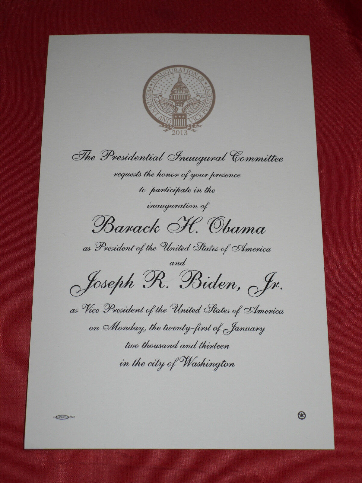 2013 Obama Official Commemorative Inaugural Invitation Sealed Envelope