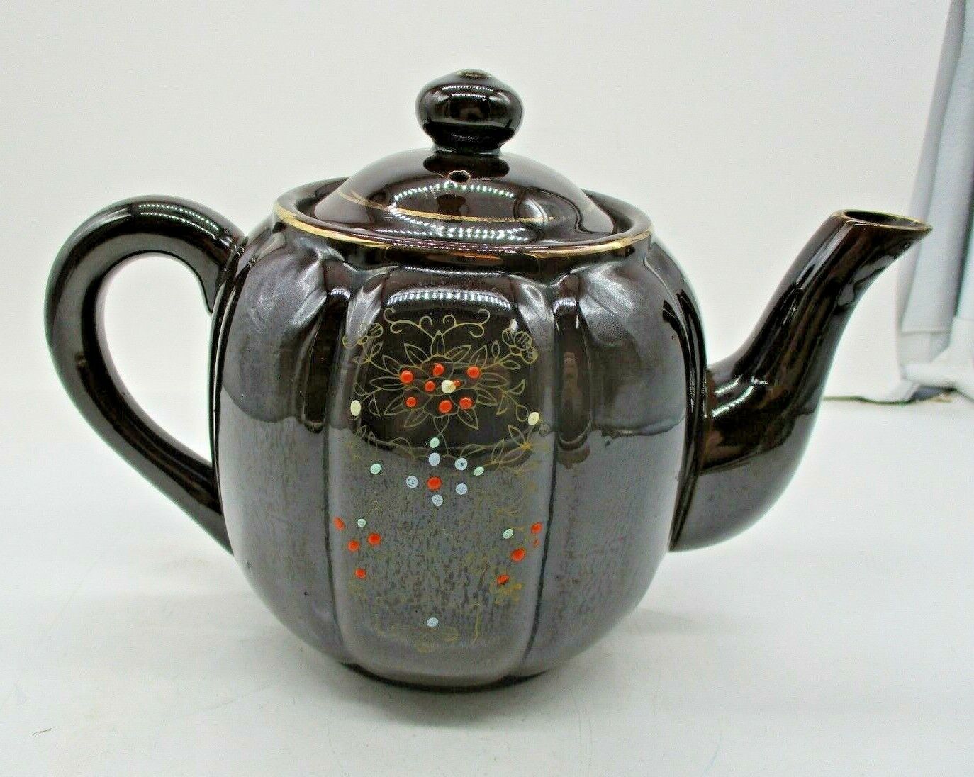 Vintage Brown Floral Pottery Teapot