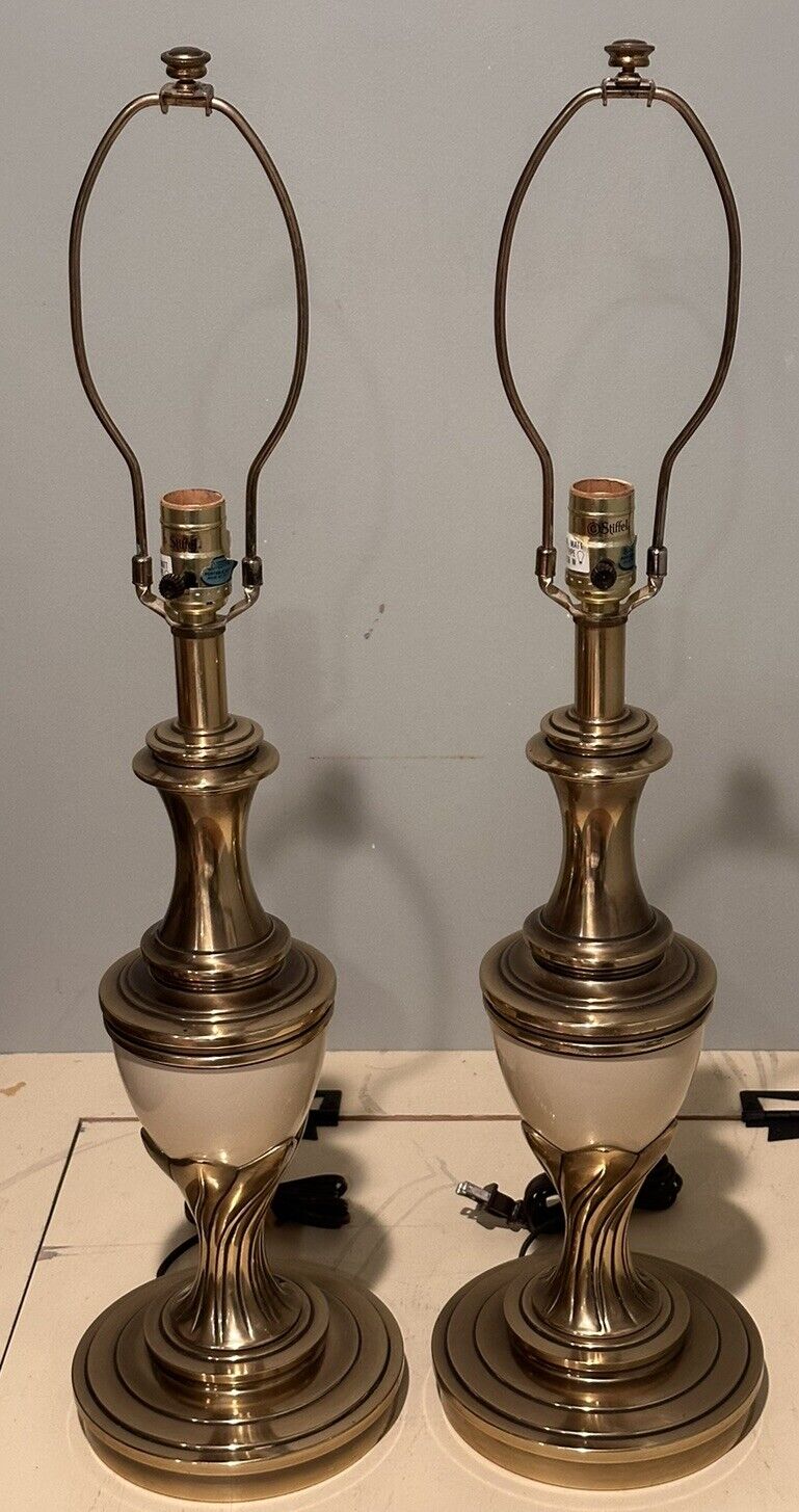 Pair of Vintage Stifle, Trophy Urn, Hollywood Regency Style Table Lamps, Brass
