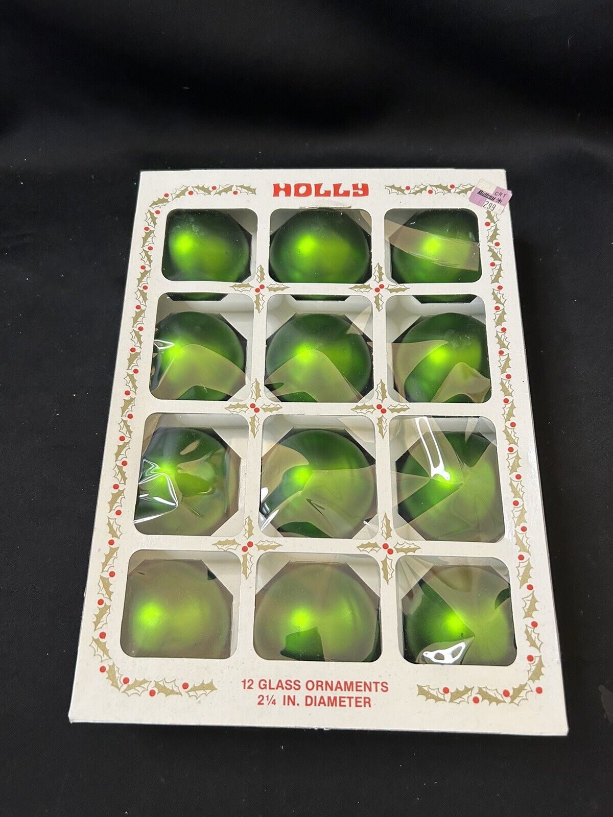 Vintage (12) Christmas Holly Glass Ornaments Retro Green Complete