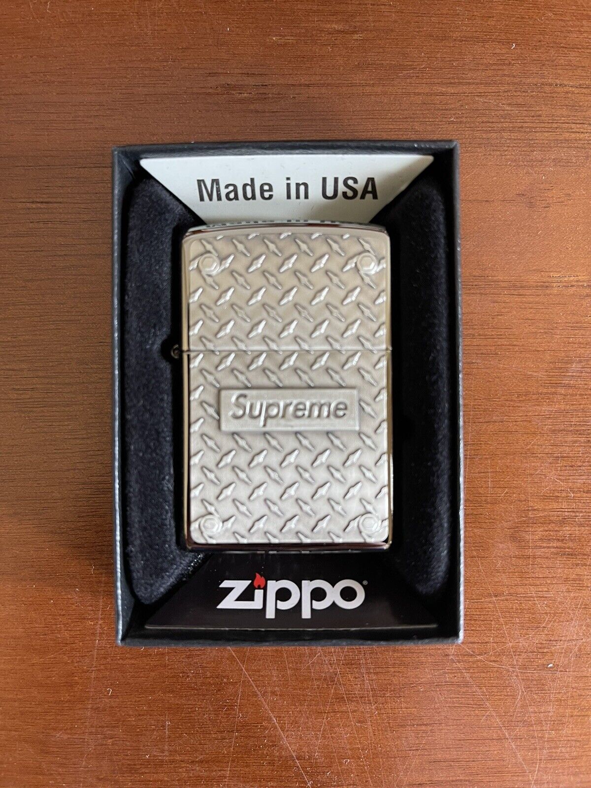 Supreme Diamond Plate Zippo Butane Lighter Metal