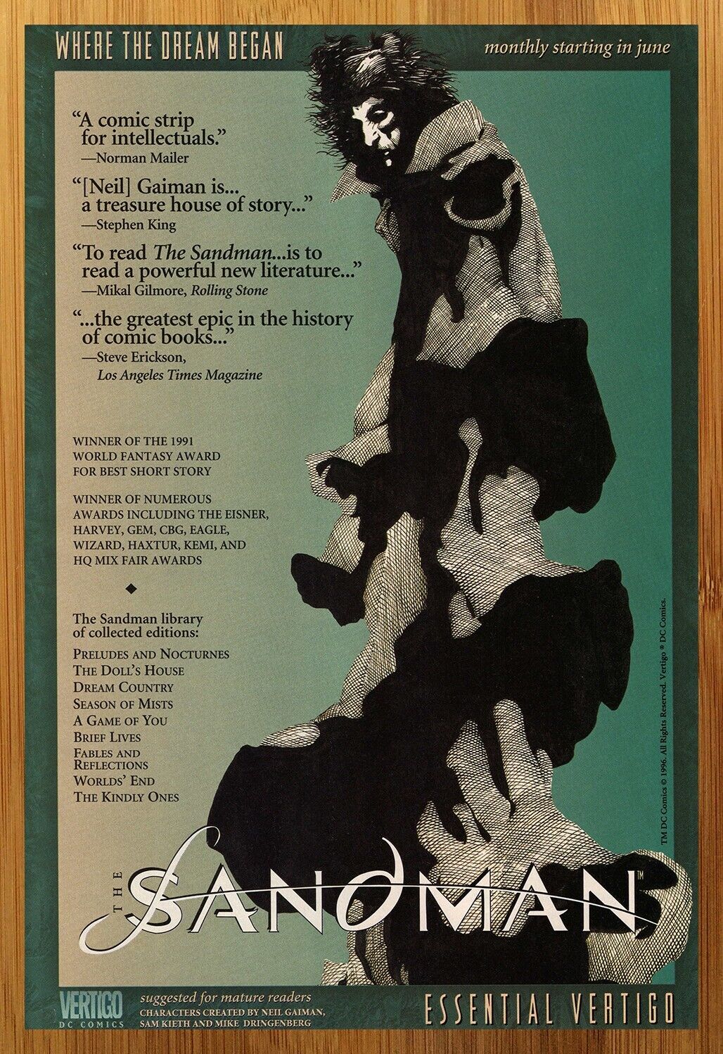 1996 DC/Vertigo The Sandman Vintage Print Ad/Poster Neil Gaiman Promo Art 90s
