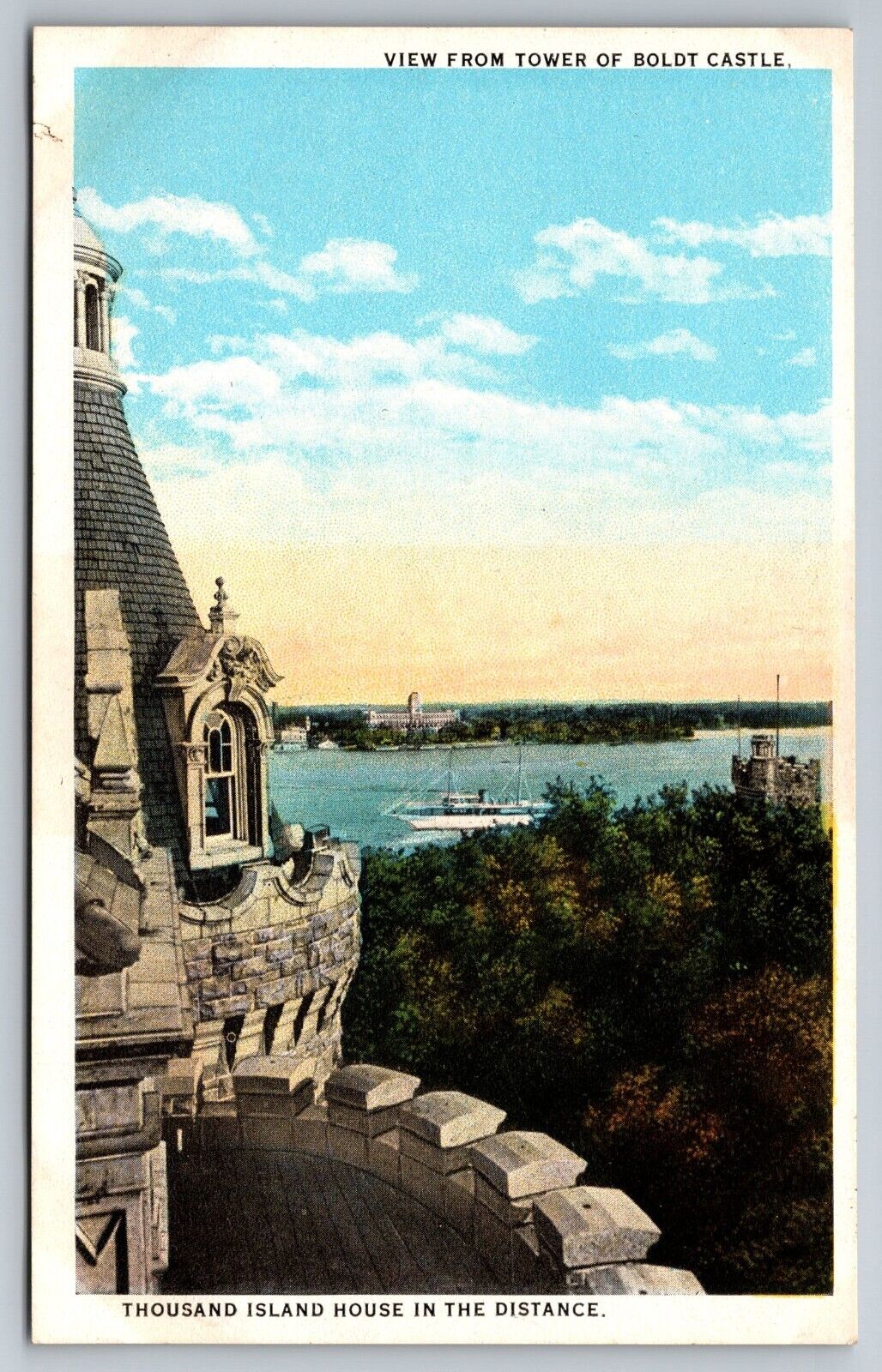 View From Tower of Boldt Castle. 1000 Islands, NY Postcard