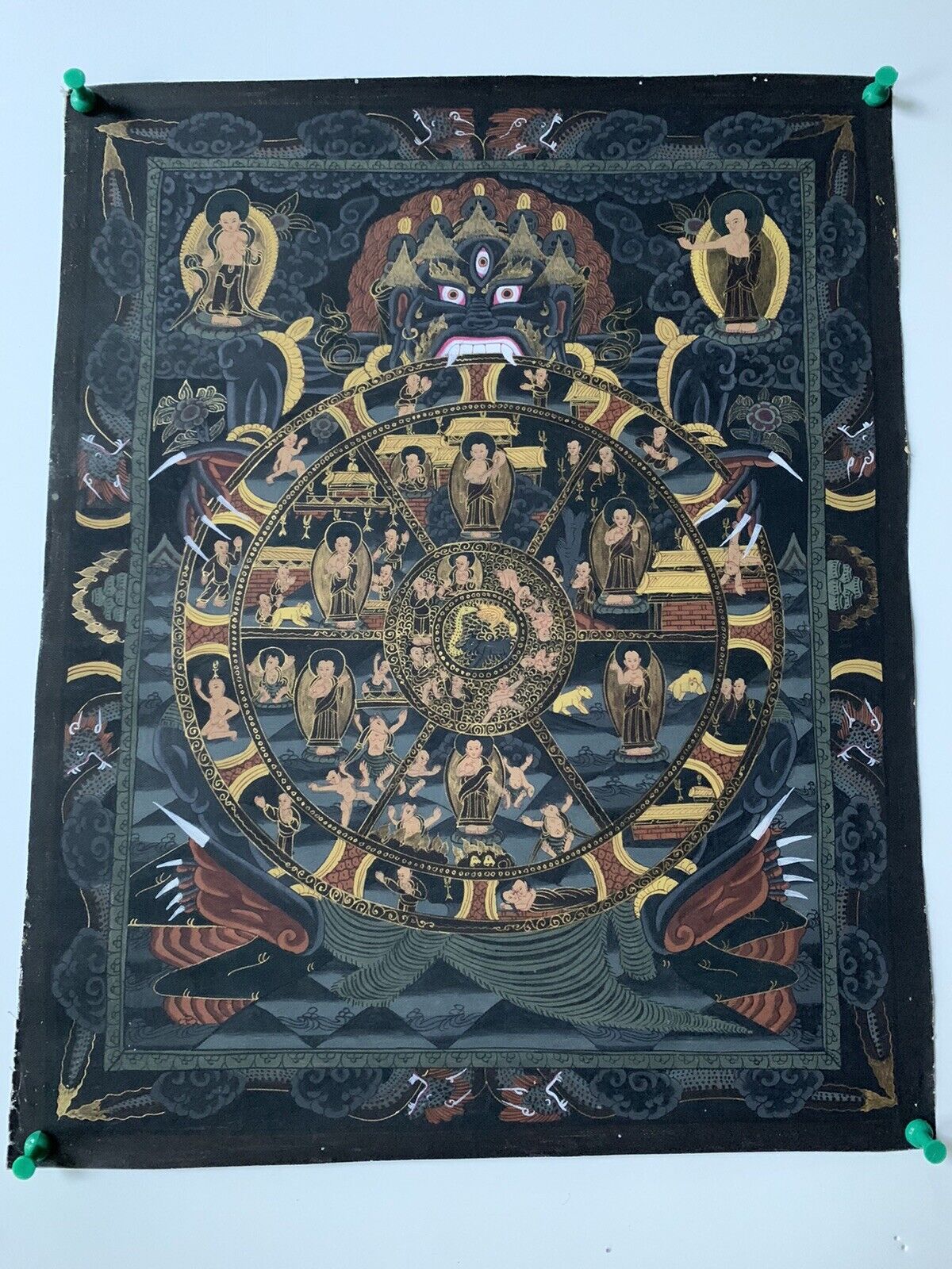 Unframed Thangka Painting “ Wheel of Life” W/ 24 K Real Gold