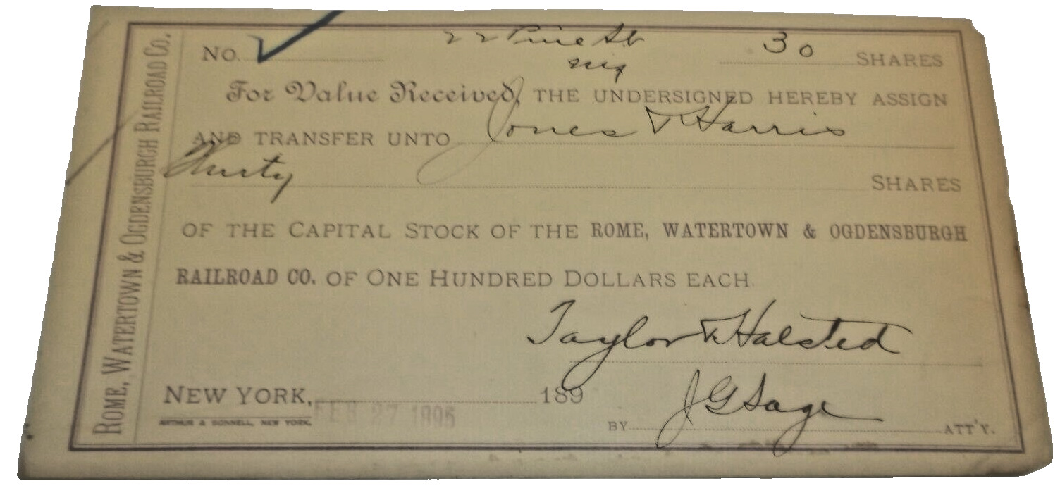 FEBRUARY 1895 ROME WATERTOWN & OGDENSBURG RW&O NYC CAPITAL STOCK TRANSFER