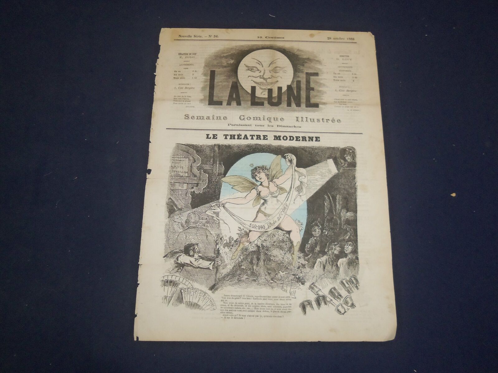 1866 OCTOBER 28 LA LUNE NEWSPAPER - LE THEATRE MODERNE - FRENCH - FR 3694