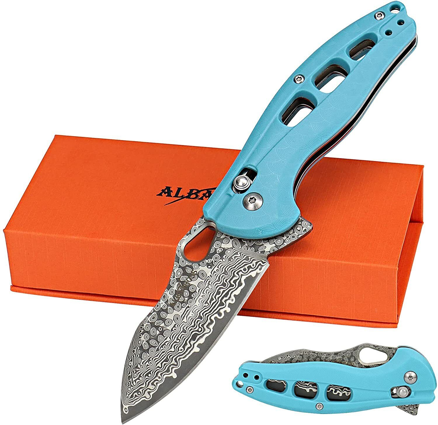 ALBATROSS EDC Axis Lock Folding Pocket Knife Modern Damascus Steel FRN Handle
