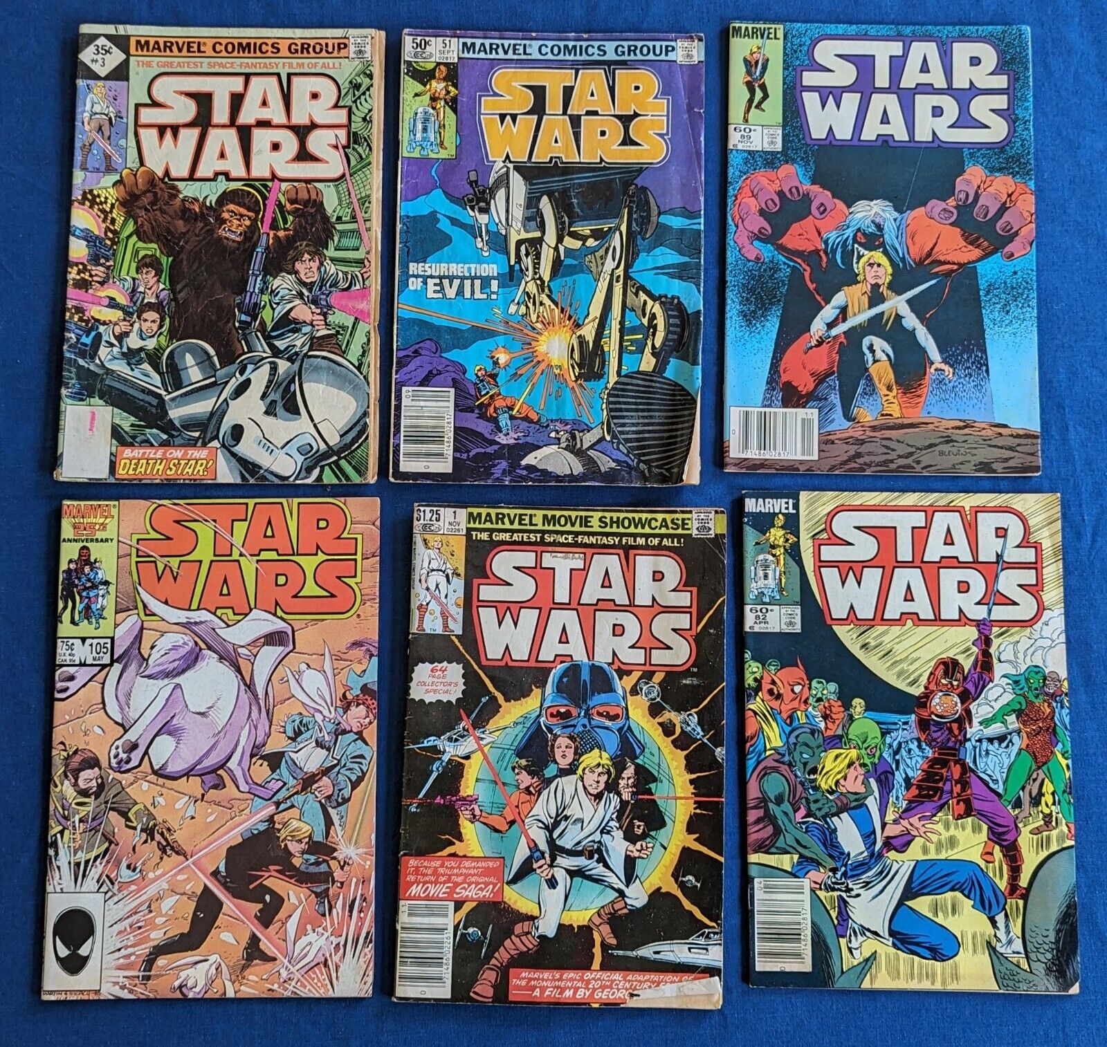 Marvel Comics Star Wars  6 Comic lot- Vol 1 #3 #51 #82 #89 #105 Showcase-Vol 1#1