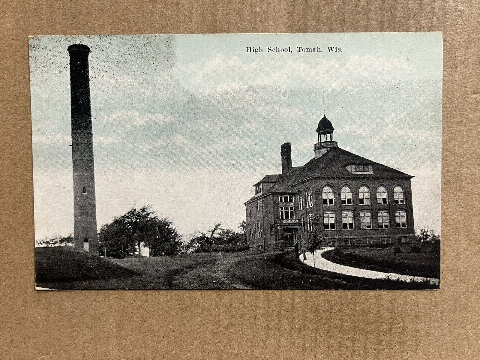 Postcard Tomah WI Wisconsin High School Smoke Stack Tower Vintage PC