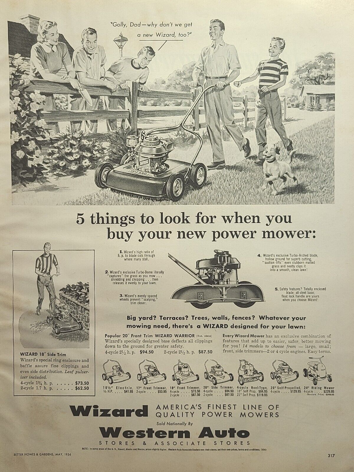 Western Auto Wizard Power Lawn Mower Vintage Print Ad 1956