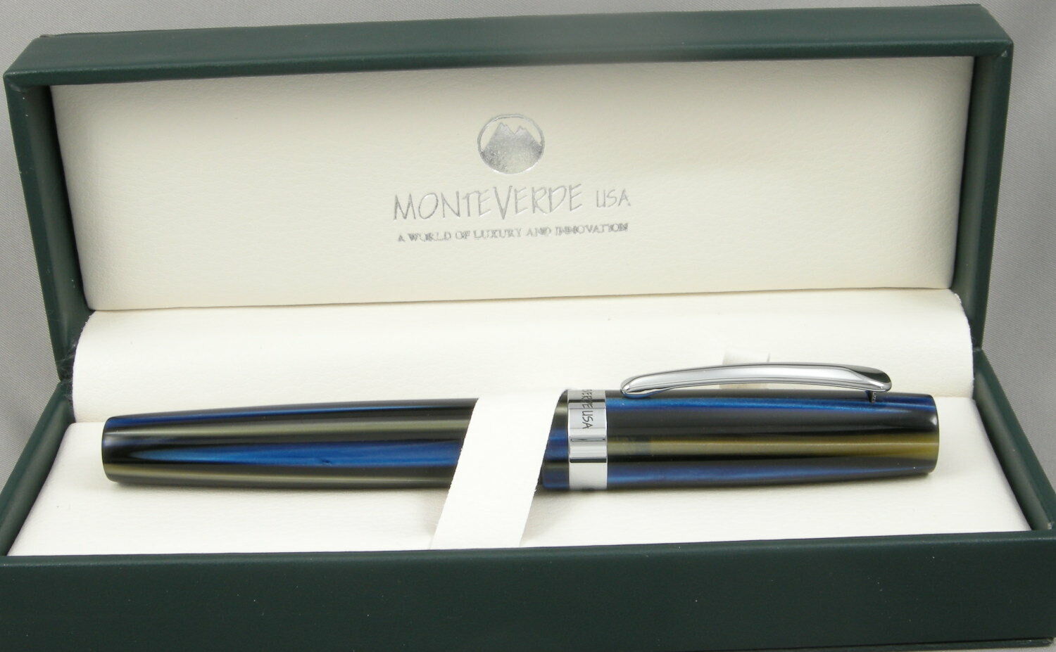 Monteverde Giant Sequoia Blue & Chrome Fountain Pen - Broad Nib - New
