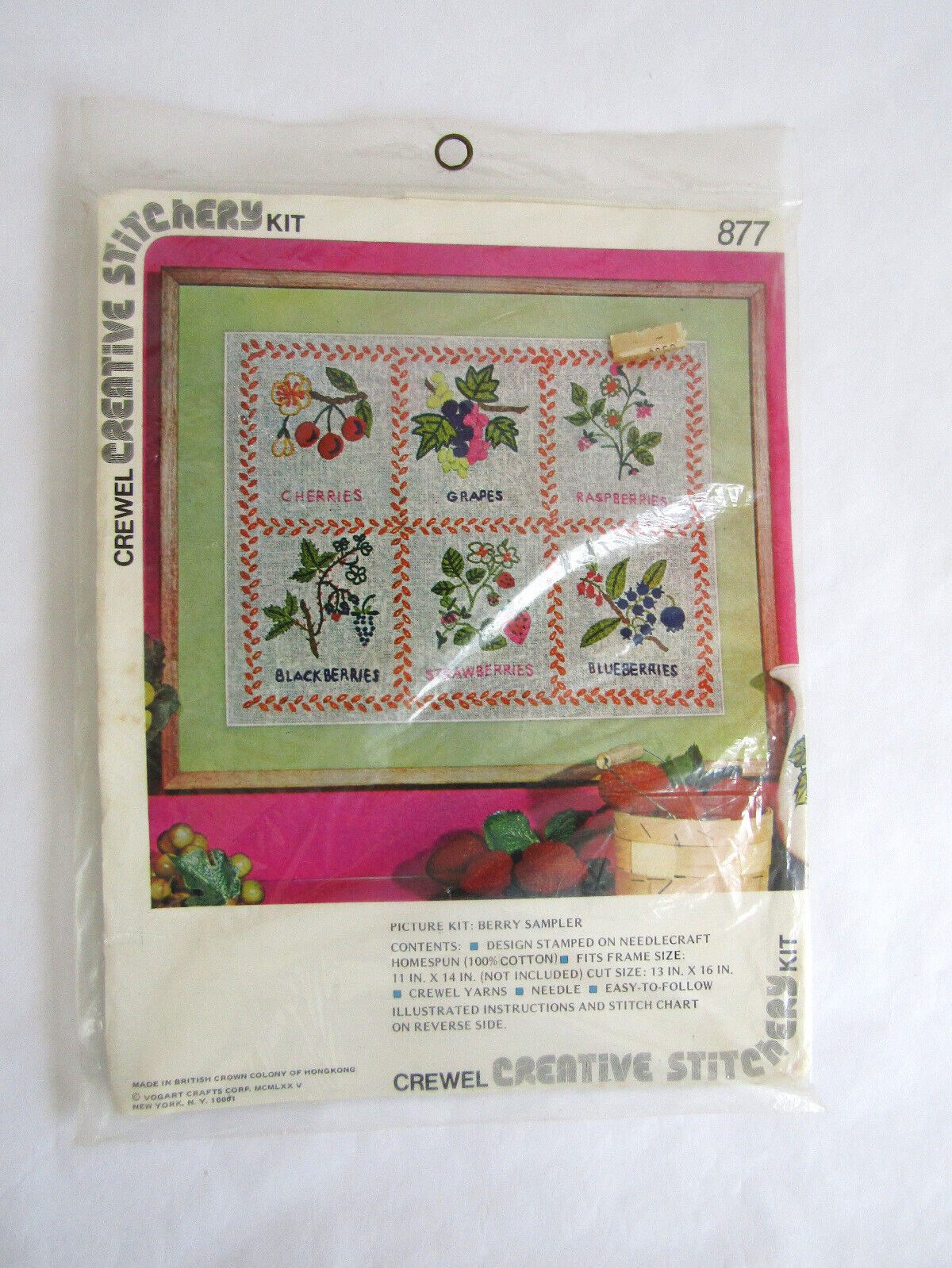 vintage crewel creative stitchery kit nos Berry Sampler 1975 vogart