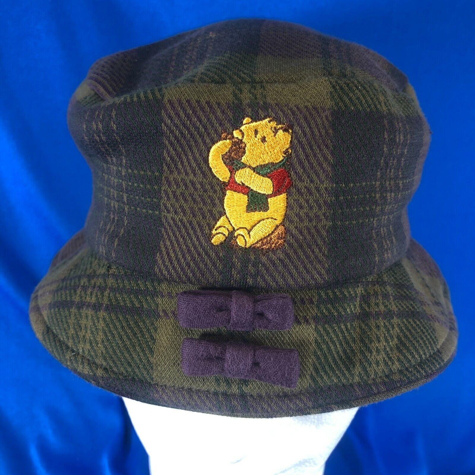 Winnie-the-Pooh green/purple/black plaid knit youth/adult Disney bucket hat