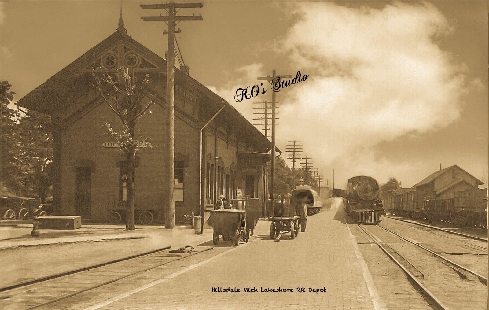 RPPC Photo Hillsdale, Michigan, Lakeshore RR Depot, Train Station, 1900’s