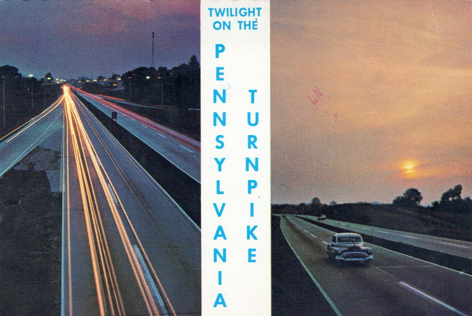 Twilight on Pennsylvania Turnpike Chrome 4x6 Postcard