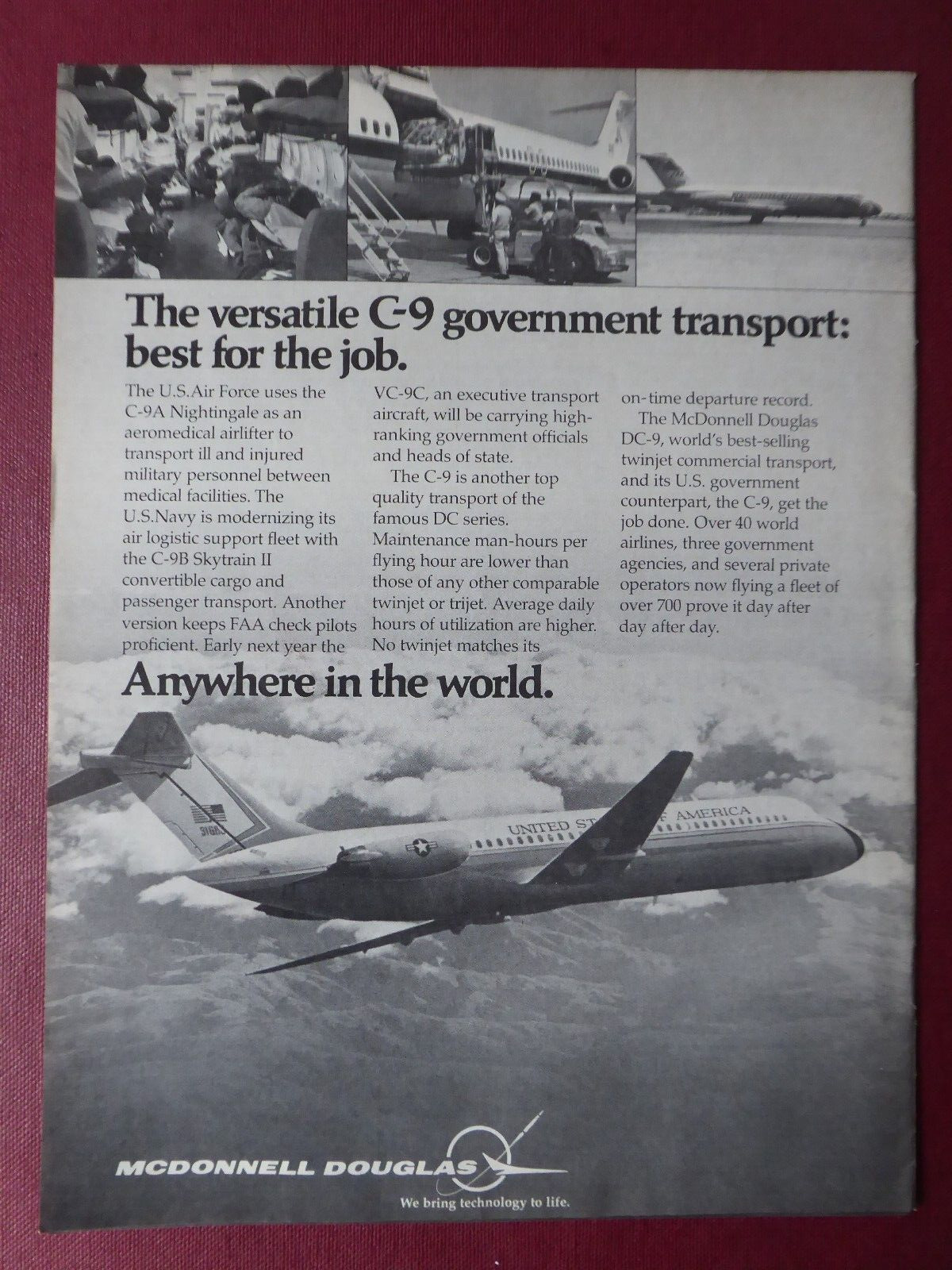 9/1974 PUB MCDONNELL DOUGLAS C-9A NIGHTINGALE C-9B SKYTRAIN II DC-9 ORIGINAL AD