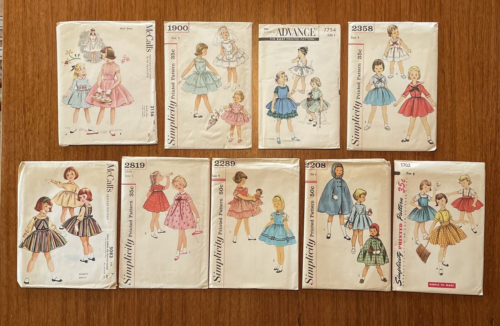 Vintage 1950’s Sz 4 Girls Dress Patterns. Simplicity, Advance, McCall’s. 9 Pcs.