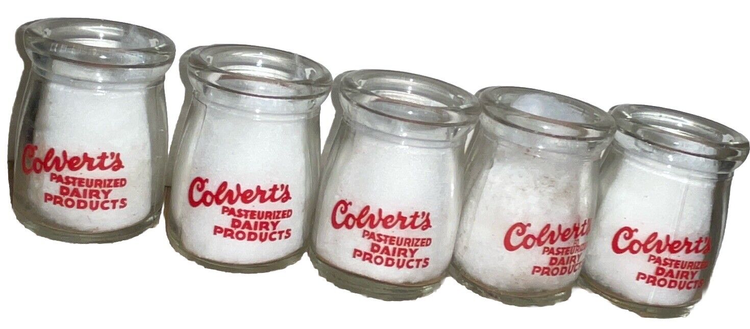 5 Vintage Colvert’s pasturized miniature dairy creamer jars mini Quality