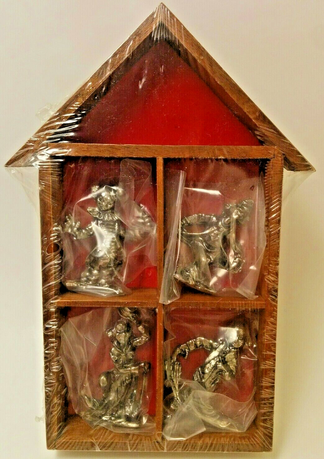 Vintage Miniature Circus Clown Decorative Set of 4 With Display Case